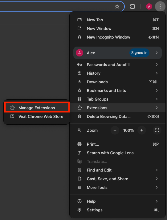 Manage extensions